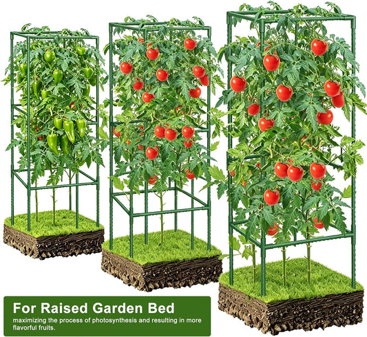 3 Pack Tomato Cages with Clips & Garden Wire, Outdoor Heavy Duty Steel Square Tomato Plant Support Stakes Garden Trellis for Climbing Plants Vegetables Flowers Fruits (41.5 Inch)