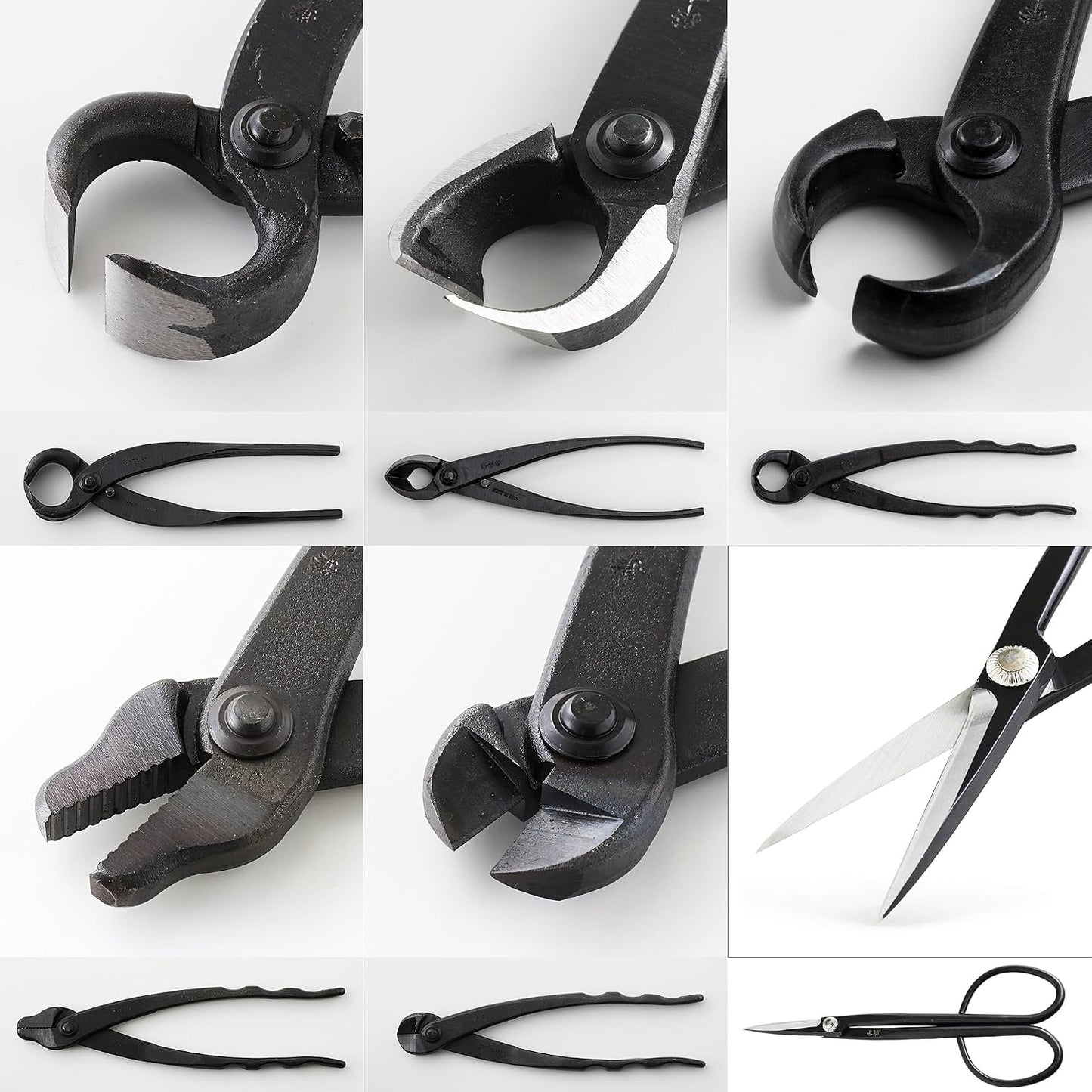 Wazakura Made in Japan 6PCS Bonsai Professional Tool Kit with Roll Bag: Yasugi Steel Ashinaga Scissor, Concave Branch Cutter, Knob Cutter, Jin Plier, Wire Cutter, Root Cutter. Bonsai Tool Set & Case