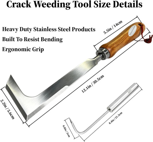 2 Pack Crack Weeder Tool with Bonus Root Hook, Lightweight Manual Weeding Tool for Sidewalk Cracks, Patio, Driveway & Pavers, Ergonomic Weed Remover for Grass, Moss & Small Weeds