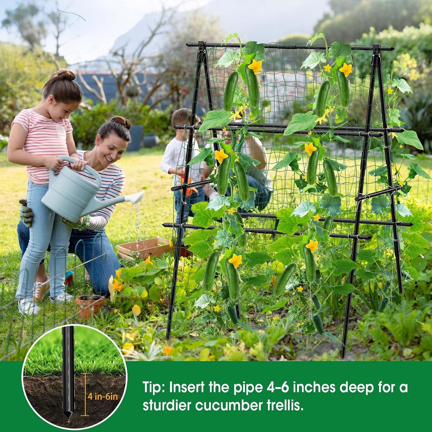Cucumber Trellis, 47''X47'' A-Frame Cucumber Trellis for Raised Bed with Climbing Net, Metal Garden Trellis for Climbing Plants for Cucumber,Tomato, Grapes and Flowers