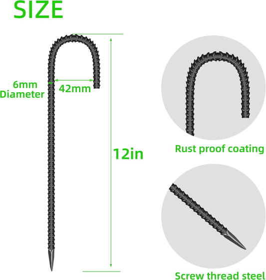 20 Pieces 12-Inch Garden Ground Stakes Galvanized Steel J Shape Hook Rebar Stakes - Heavy Duty Ground Anchors for Tents, Position Kits,Fences, and Trampolines