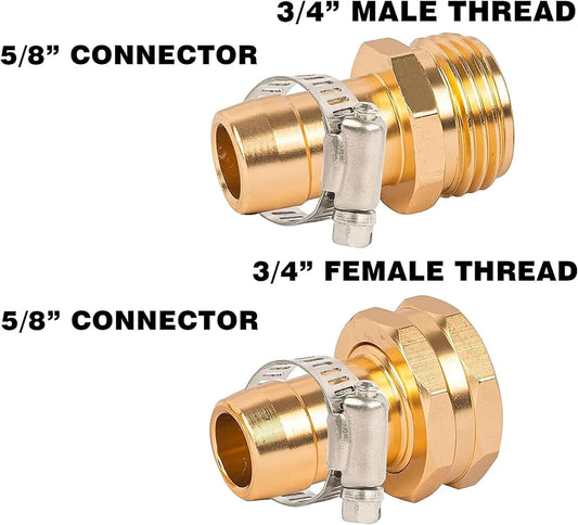Garden Hose Repair Connector with Clamps, Fit for 3/4" or 5/8" Garden Hose Fitting, Male and Female Hose Adapter Water Hose Repair Kit, 5 Set