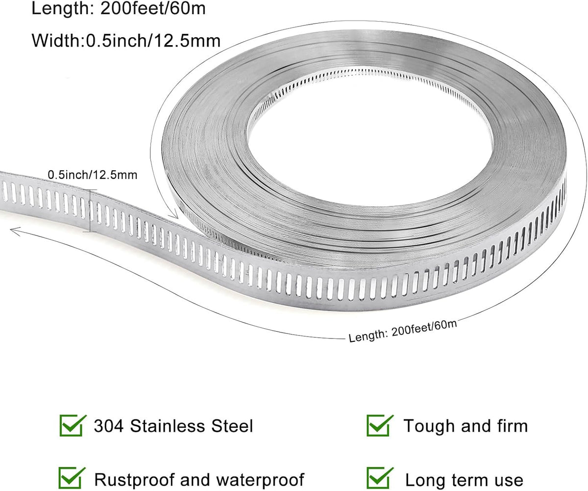 Hose Clamps, DIY 13 FT Metal Strap + 8 Fasteners, Hose Clamps Stainless Steel, Large Adjustable Hose Clamp Pipe Clamp for Pipe Automotive Mechanical Applications