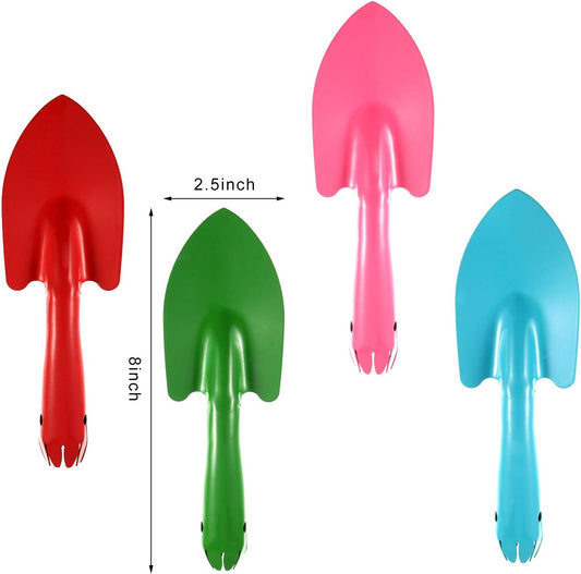4 Pieces 8 Inch Mini Garden Hand Shovel Trowel Set Sand Dig Shovels Small Metal Colorful Spades Garden Tools for Beach Soil Planting Digging Gardening Transplanting