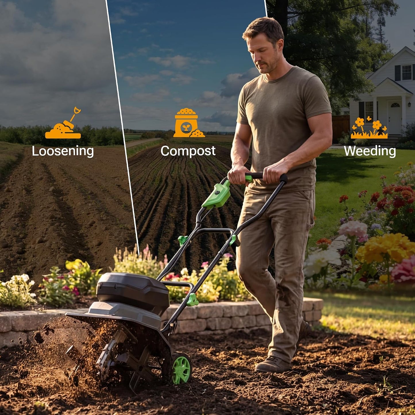 WORKPROX 20V Cordless Tiller Cultivator, Electric Garden Rototiller