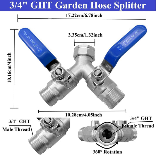 Garden Hose Splitter 3/4" GHT 2 Way Y Valve 304 Stainless Steel