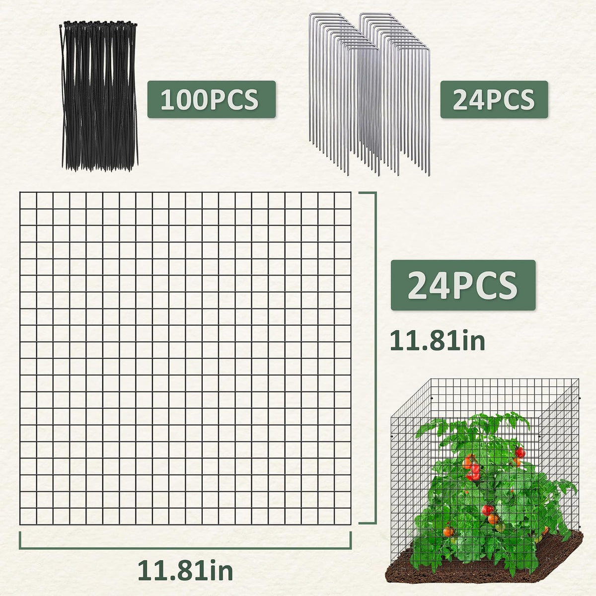 12 Pics DIY Metal Plant Protectors from Deer, Garden Fencing Animal Barrier Size 11.8 * 11.8 inches, Mesh Plant Cage Chicken Wire Cloche for Plants with Stakes and Nylon Cables (12 Pcs)