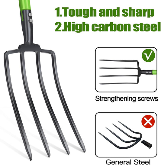 Pitch Fork,4-Tine,45-Inches Garden Fork with Steel D-Handle for Gardening