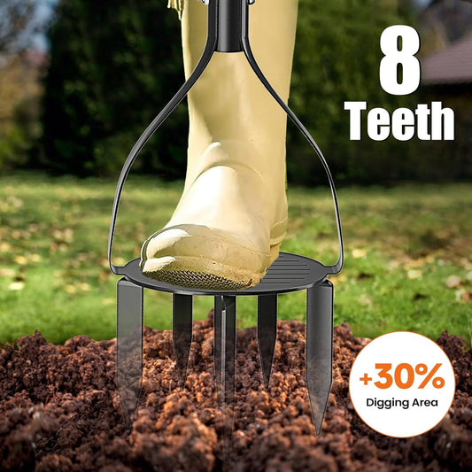 Hand Tiller Cultivator with 5.1 Inch Deep 8 Steel Teeth, Manual Soil Tiller Garden Tool 40 Inch with Anti-Slip Pedal,Garden Claw for Weeding, Planting Aerating, Mixing Soil