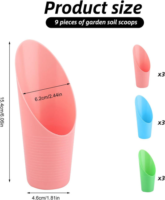 9 Pcs Bonsai Soil Scoops,3 Color Plastic Garden Soil Scoops,Small Potting Shovels for Succulent Indoor Plants Flower Planting Bonsai Cultivation,Colorful Sturdy Garden Tool