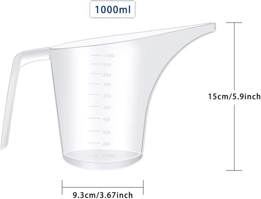 4 Pack Plastic Funnel Pitcher,Large Capacity Long Spout Measuring Cup for Bakeware Molds,Pancake,Batter,Muffin,Cakes,Soap Making(4 Cups/32 Ounces/1000 ml)