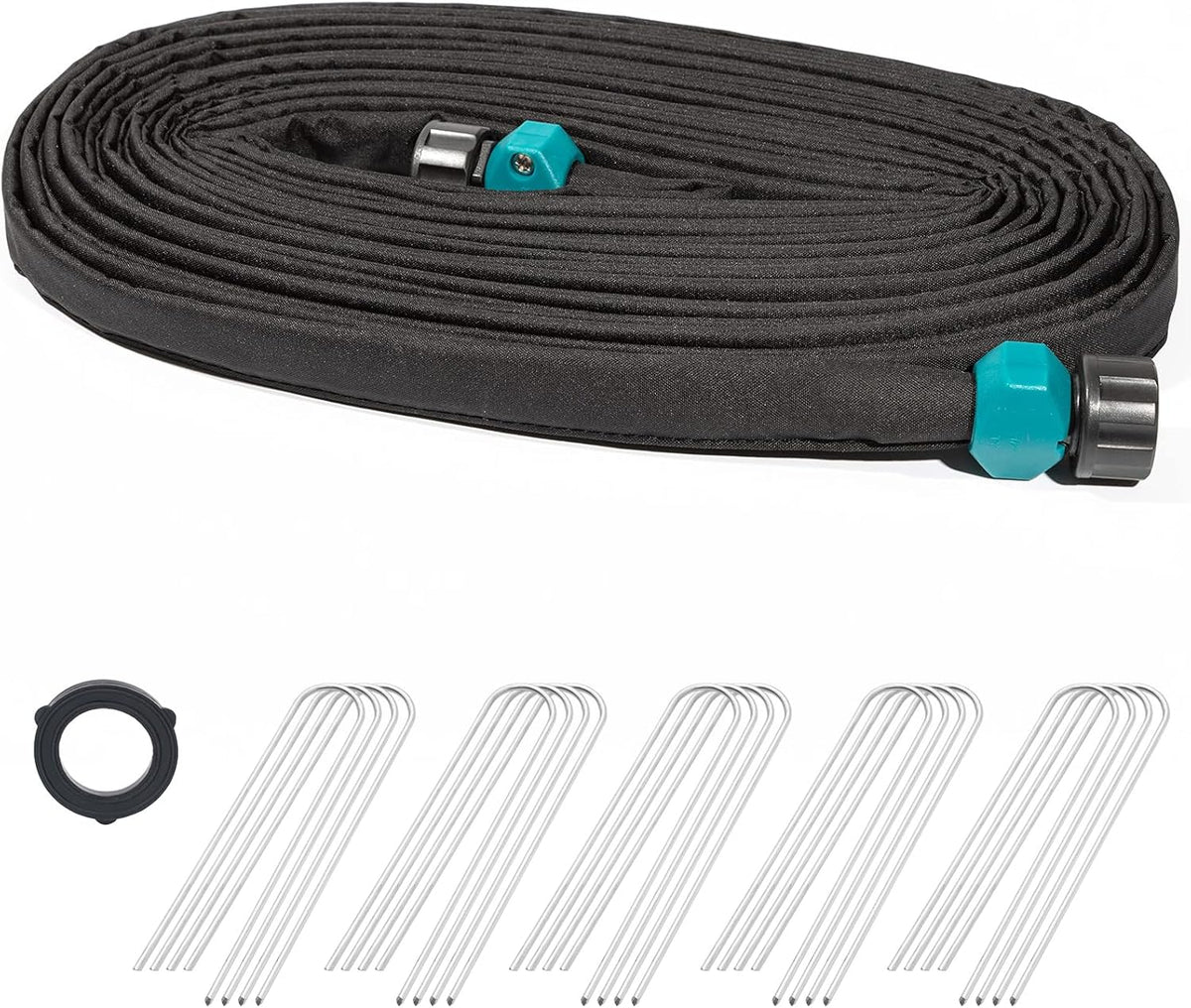 Flat Soaker Hose 1/2" x 50 ft with Stake for Garden Beds Drip Sprinkler Irrigation Hose Heavy Duty Saving 80% Water For Vegetable