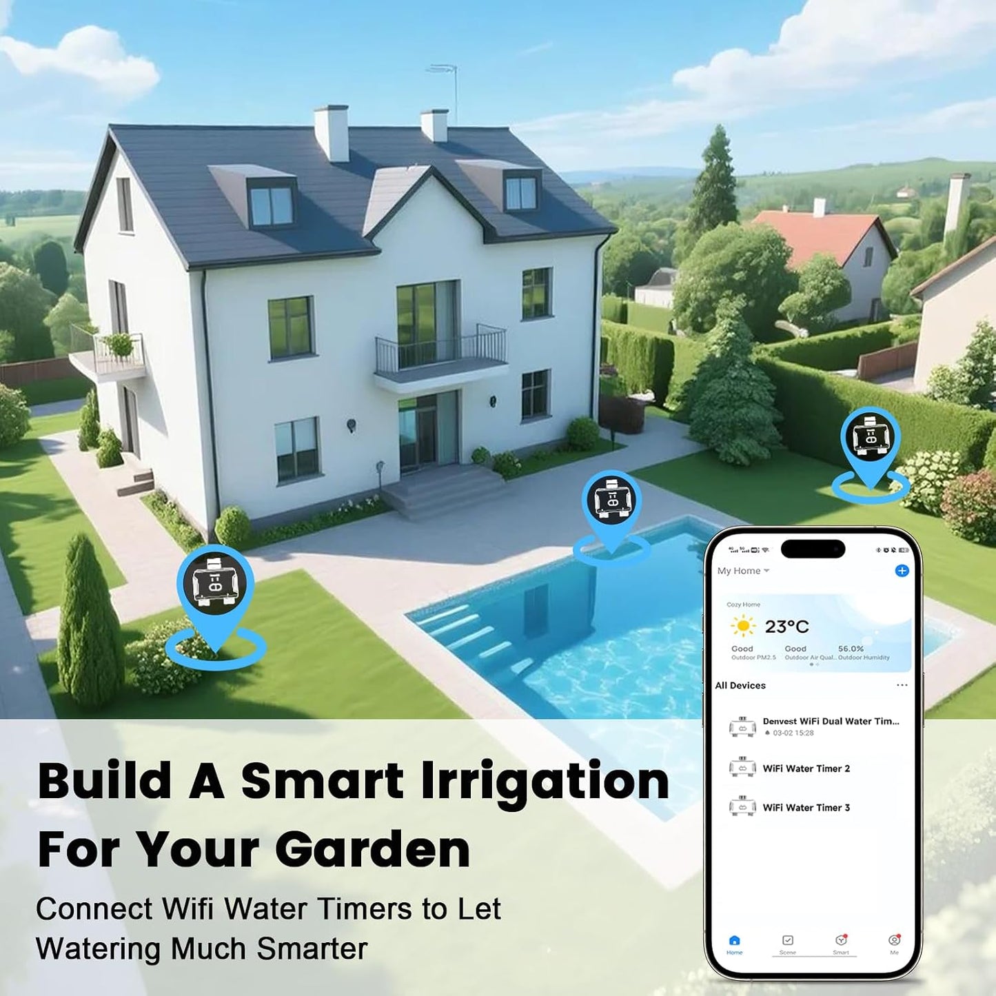 WiFi Water Timer for Garden Hose with Brass Inlet,Smart Hose Timer with WiFi Hub, APP & Voice Control,Up to 20 Watering Plans, 2-Zone Sprinkler Drip Irrigation System Controller for Yard Lawn Watering