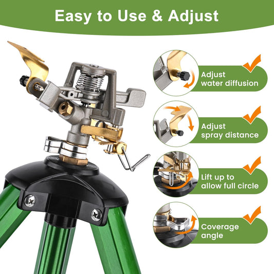 Sprinklers for Yard, 360° Tripod Sprinklers for Yard Large Area, 3/4" Connector Lawn Sprinkler, Adjustable Height 16-37”, Water Sprinkler for Lawn/Garden/Patio, 1Pack