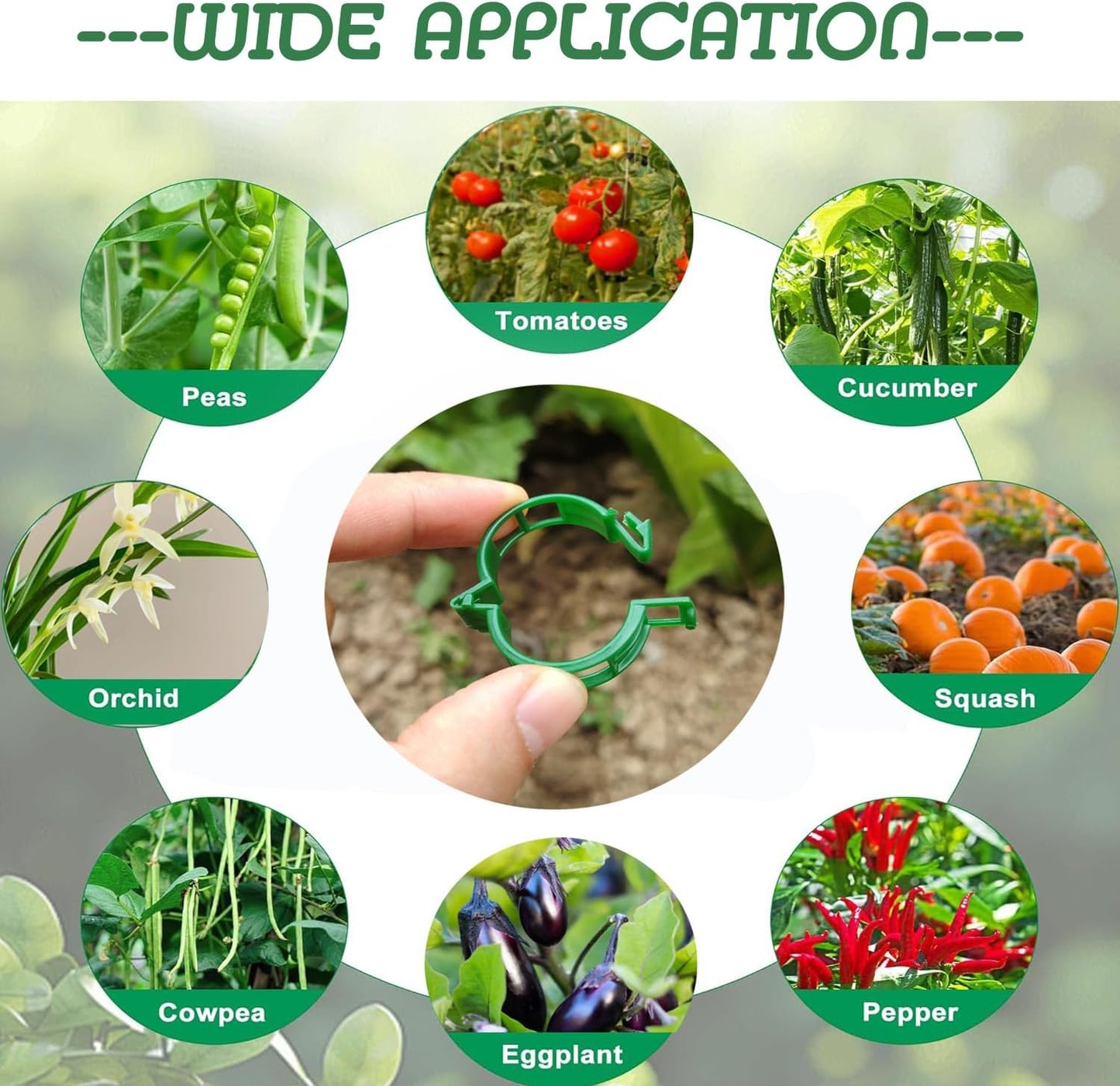 100pcs Plant Support Clips - Tomato Clips for String Trellis, Grape Vine Clips for Garden Netting Climbing Plants, Secured Plastic Plant Clip for Fixing Stem and Vine (100, Green)