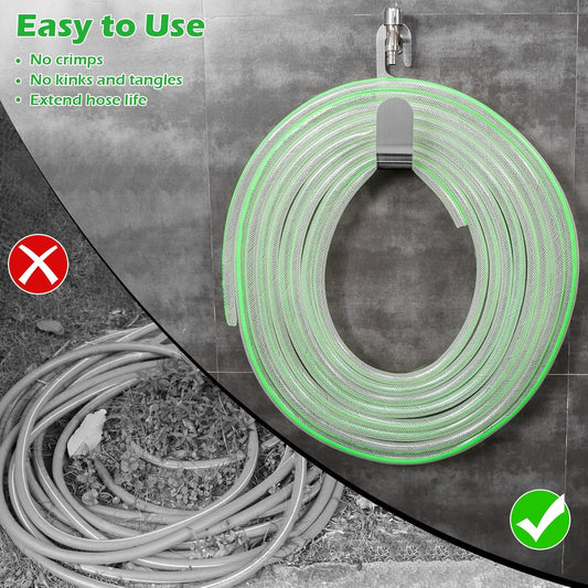 Garden Hose Hanger, Stainless Steel Wall Mount Water Hose Holder, Hanging Hose Storage Rack Hose Stand for Garden Hose, Ropes, Outside Yard (Silver)
