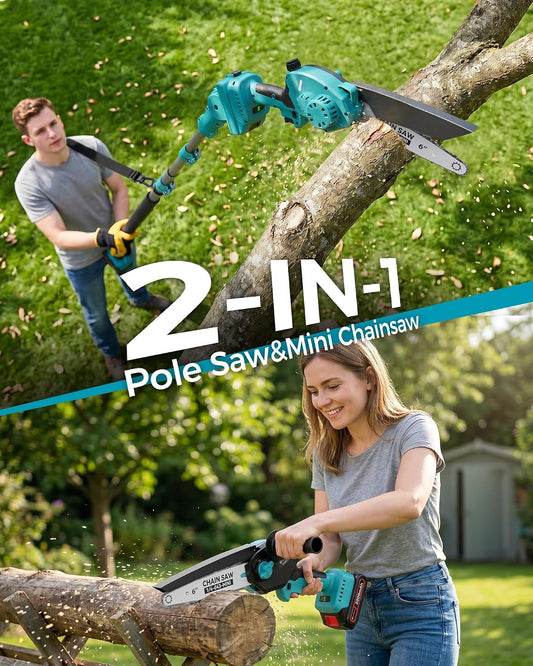 Pole Saws for Tree Trimming, 6" Brushless Mini Chainsaw with Extension Pole