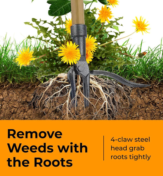 Craft911 Stand Up Weed Puller Tool with Long Handle - Dandelion Weeding Tool, No More Bending
