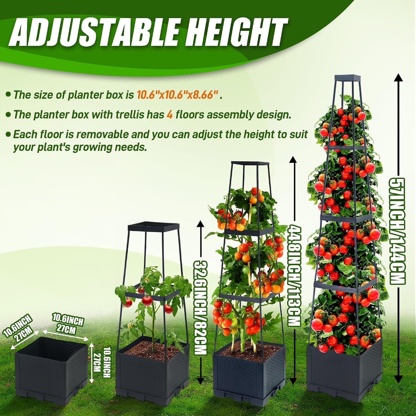 2 Packs Raised Garden Bed Tomato Planter Box with Trellis,44.8" Self-Watering Tomato Cage with Trapezoidal Trellis for Climbing Plants Flowers Vegetables Vine in Patio Garden Indoor Outdoor