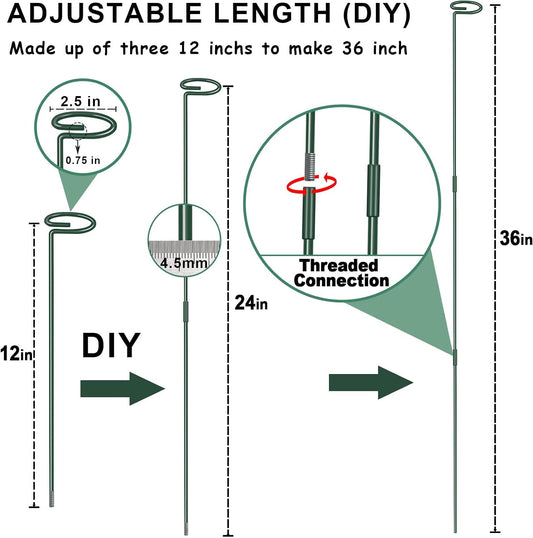 36 Inch Plant Sticks Support Tall Three Sizes (12 or 24 or 36 Inch), 8 Pcs 4.5mm Adjustable Outdoor and Indoor Plant Support, Garden Stakes for Plants Flowers Rose Tomatoes Peony Lily Rose Amaryllis
