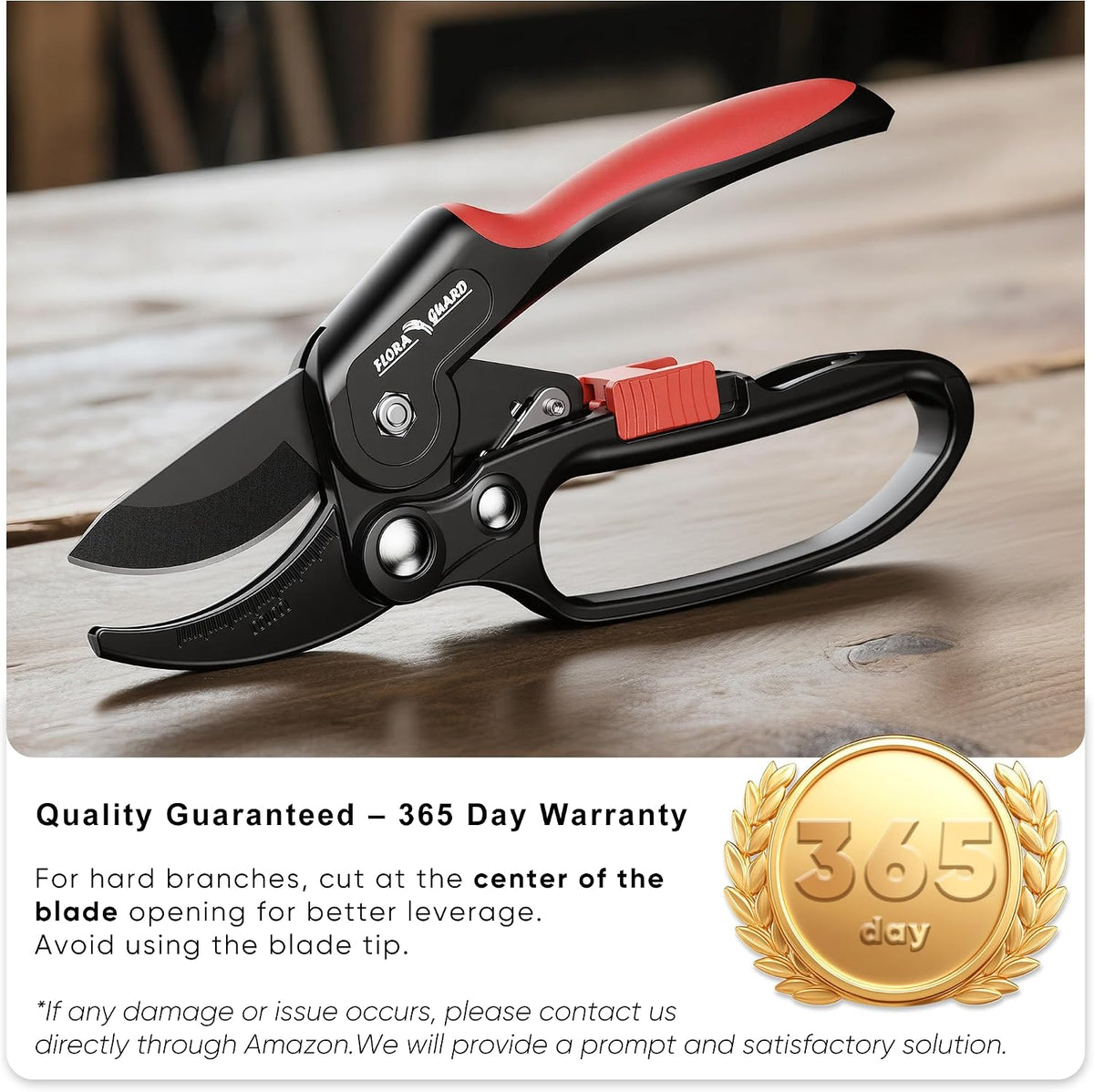 Ratchet Pruning Shears with SK5 Steel Blade, 3-Step Ratchet
