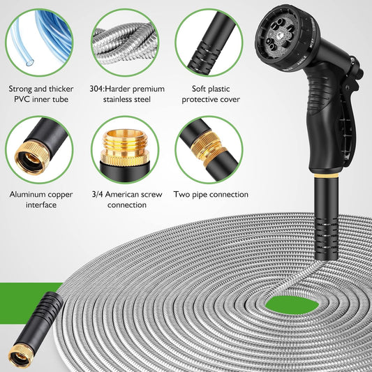 Rcfunkid 75FT No-Kink Metal Hose With 10 Function Nozzle Tough