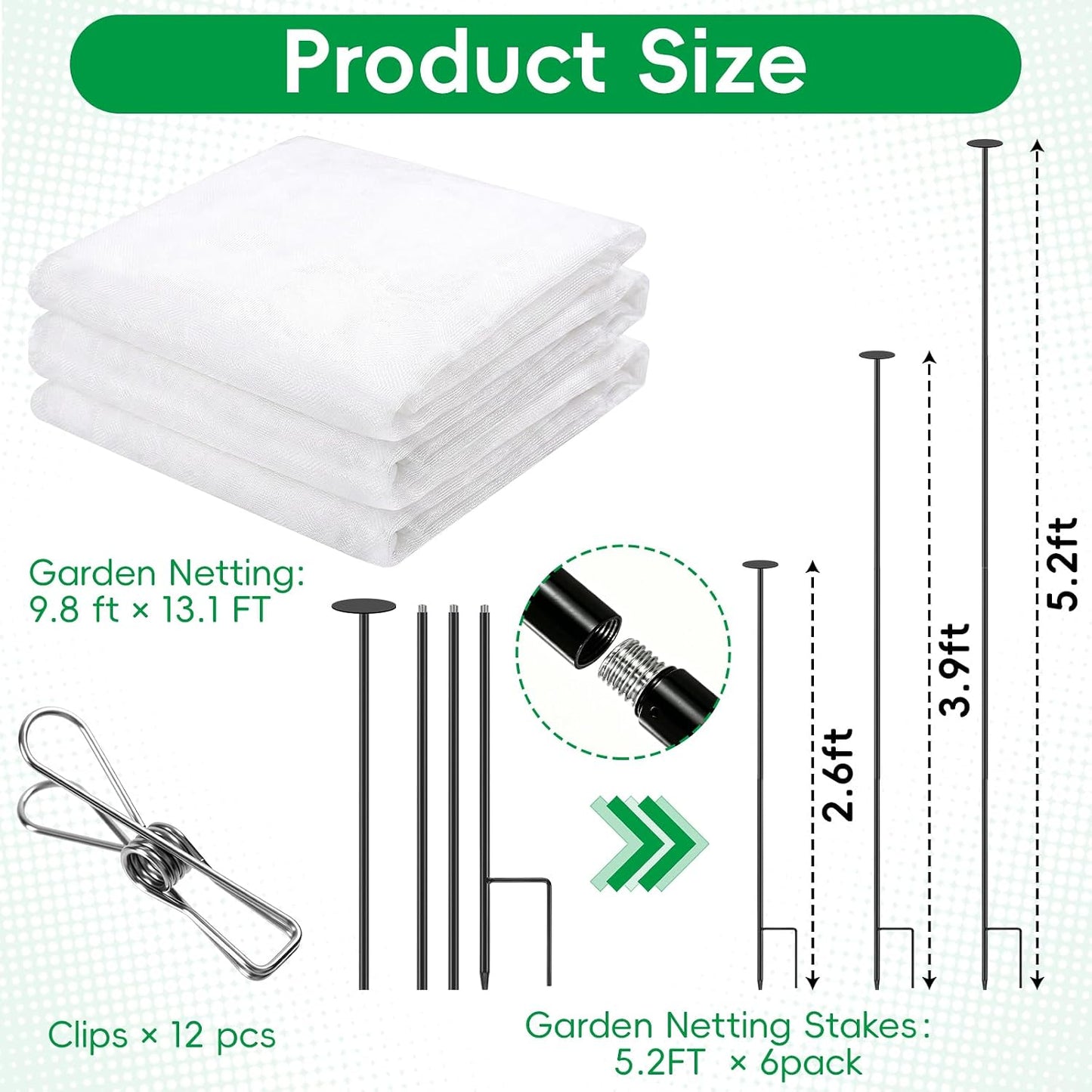 Metal Garden Netting Covers Kit, 6 Pack 2.6FT Poles, 10FTX13FT Mesh