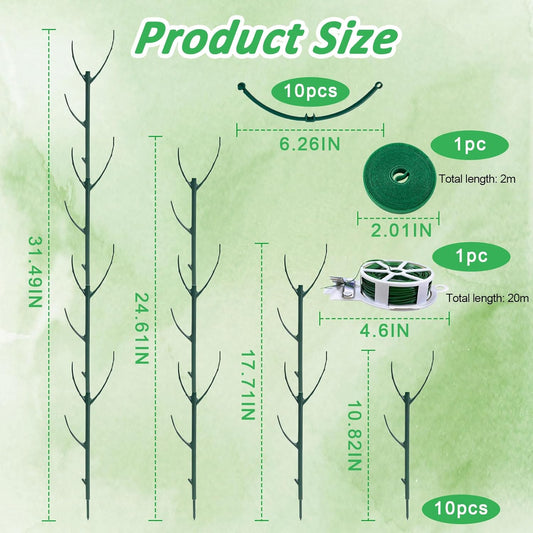 MXCOIRTP 10 Pack Stackable Plant Support Stakes & Adjustable Circular Trellis, Garden Trellis for Climbing Plants Indoor and Outdoor Use, Garden Accessories for Monstera, Pothos, Tomato