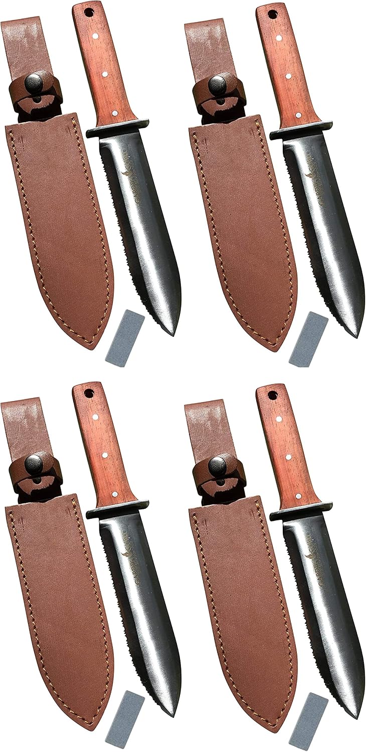Hori Hori Gardening Knife for Weeding, Digging, Pruning, and Cultivating - Stainless Steel Full Tang Blade | Marks for Measuring Planting Depth