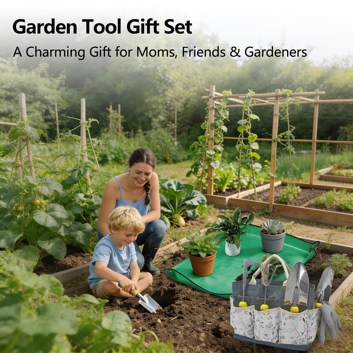 11-Piece Stainless Steel Gardening Tool Set with Floral Tote Bag