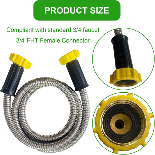 304 Stainless Steel Garden Leader Hose, with Female to Female Connector, Short Water Hose for Outdoor,Max for Cleaning Pet Car Wall,12FT