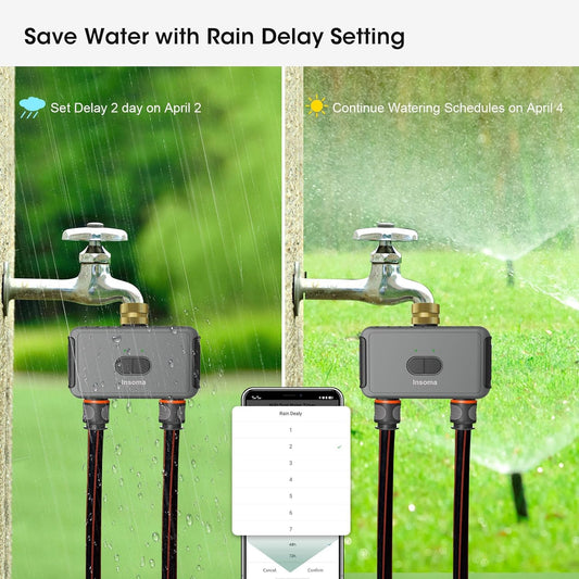 WiFi Hose Timer with Brass Inlet, 2-Zone Sprinkler Timer for Irrigation