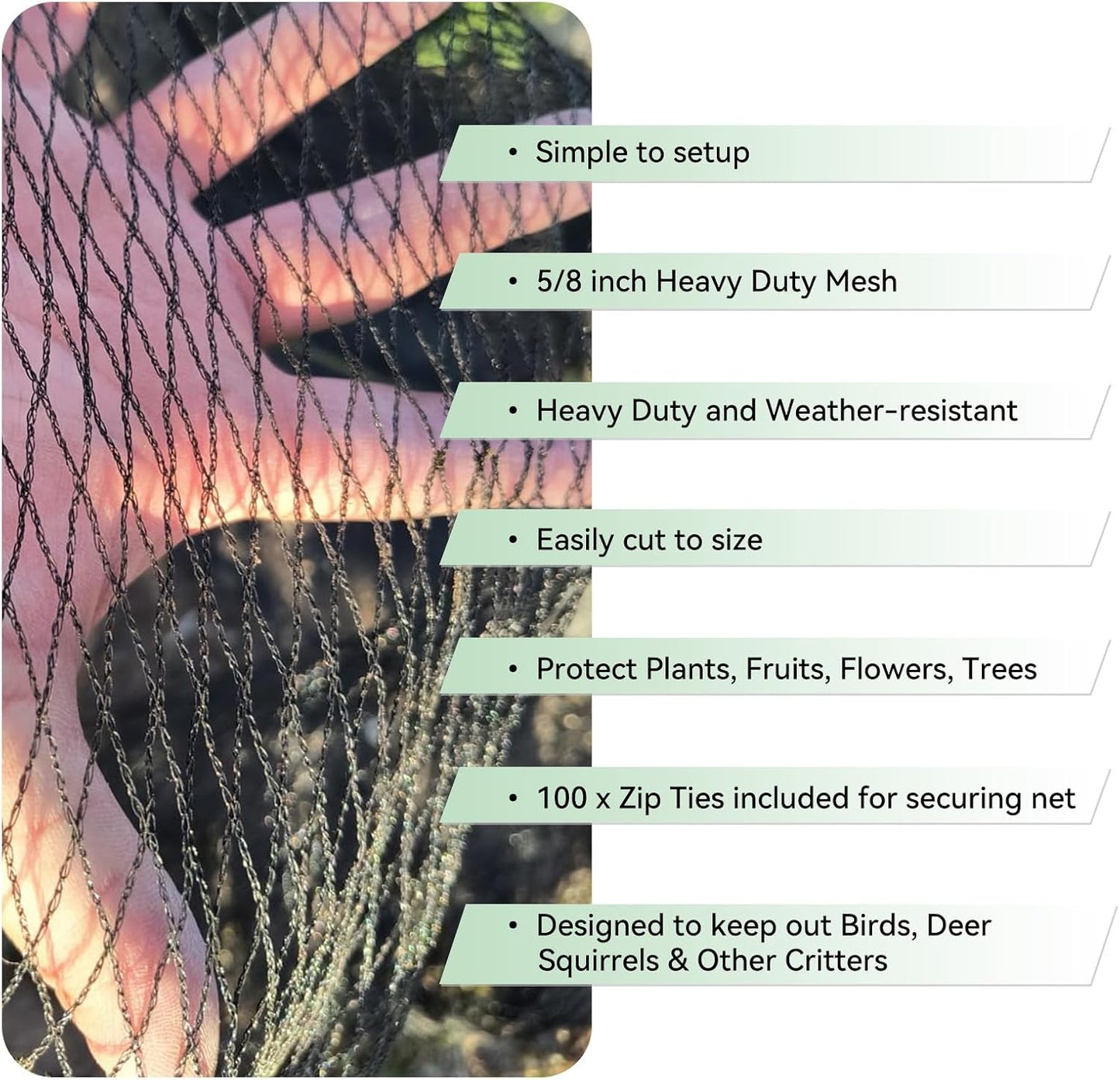 Bird Netting 7.5x65 FT 1/2 Inch Mesh Heavy Duty Woven Mesh Netting