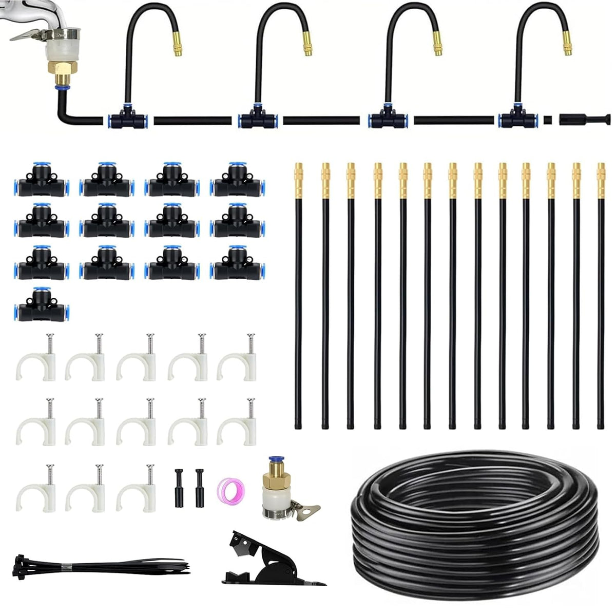 50 FT Drip Irrigation System 5/16 Inch Tubing with 16 Nozzles, Automatic Watering Misting System, Adjustable Sprinkler for Garden, Lawn, Plants, and Raised Bed