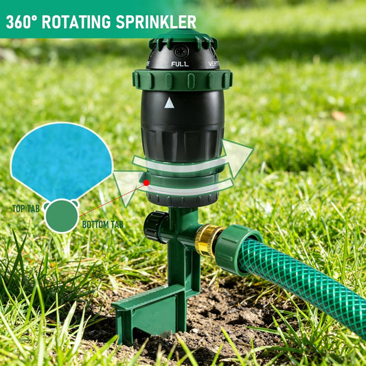 Gear Drive Sprinkler for Yard, Heavy Duty 5-Pattern 360 Degree Rotary Water Sprinkler with Spike Base, Durable Lawn Sprinkler with 3/4 Inch Adapters for Large Area Garden