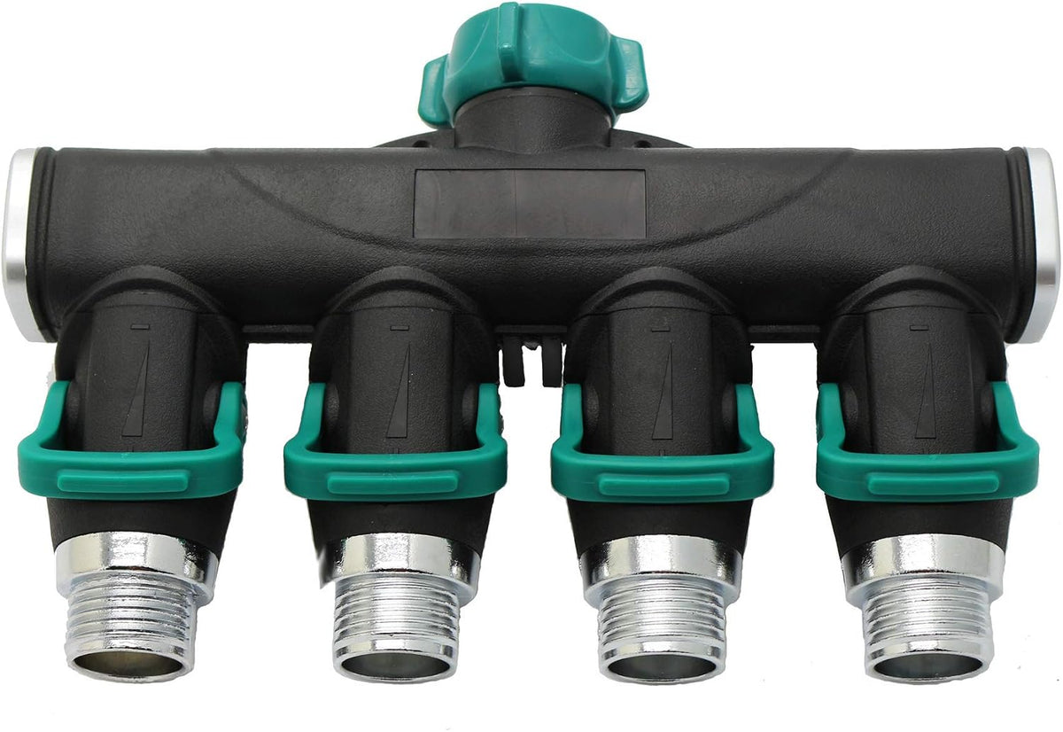 4 Way Garden Hose Splitter Metal Hose Connector, Easy Grip, Easy to Open