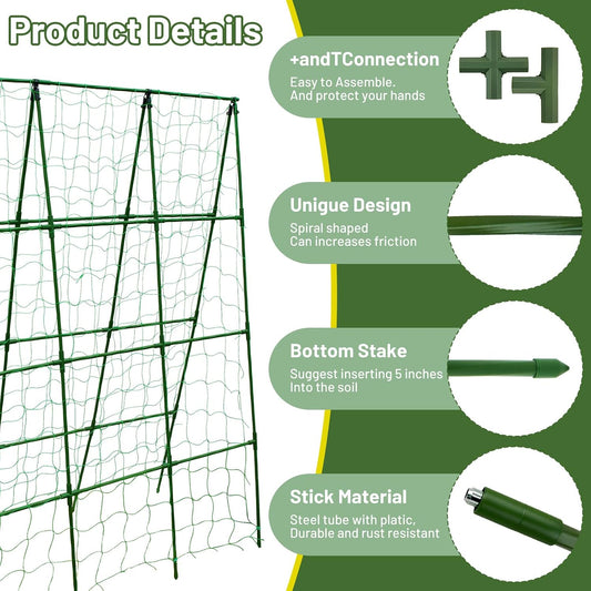 Large A-Frame Garden Trellis for Tomatoes, Cucumbers & Heavy Climbing Plants - Rust-Resistant, Heavy-Duty Steel, Perfect for Outdoor Gardens & Vertical Gardening(47" W x 63" H)
