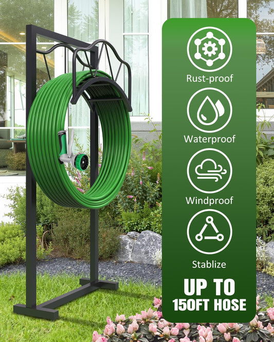 4-Spike Metal Waterproof Freestanding Garden Hose Holder for Outside