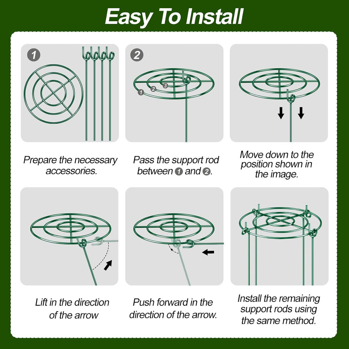 8 Pack Peony Cages and Supports with Plant Support Stakes for Outdoor Indoor Plants 12" D 16" High Tall Heavy Duty Metal Peony Support Cage Ring for Peony Rose Flower Tomato Hydrangea