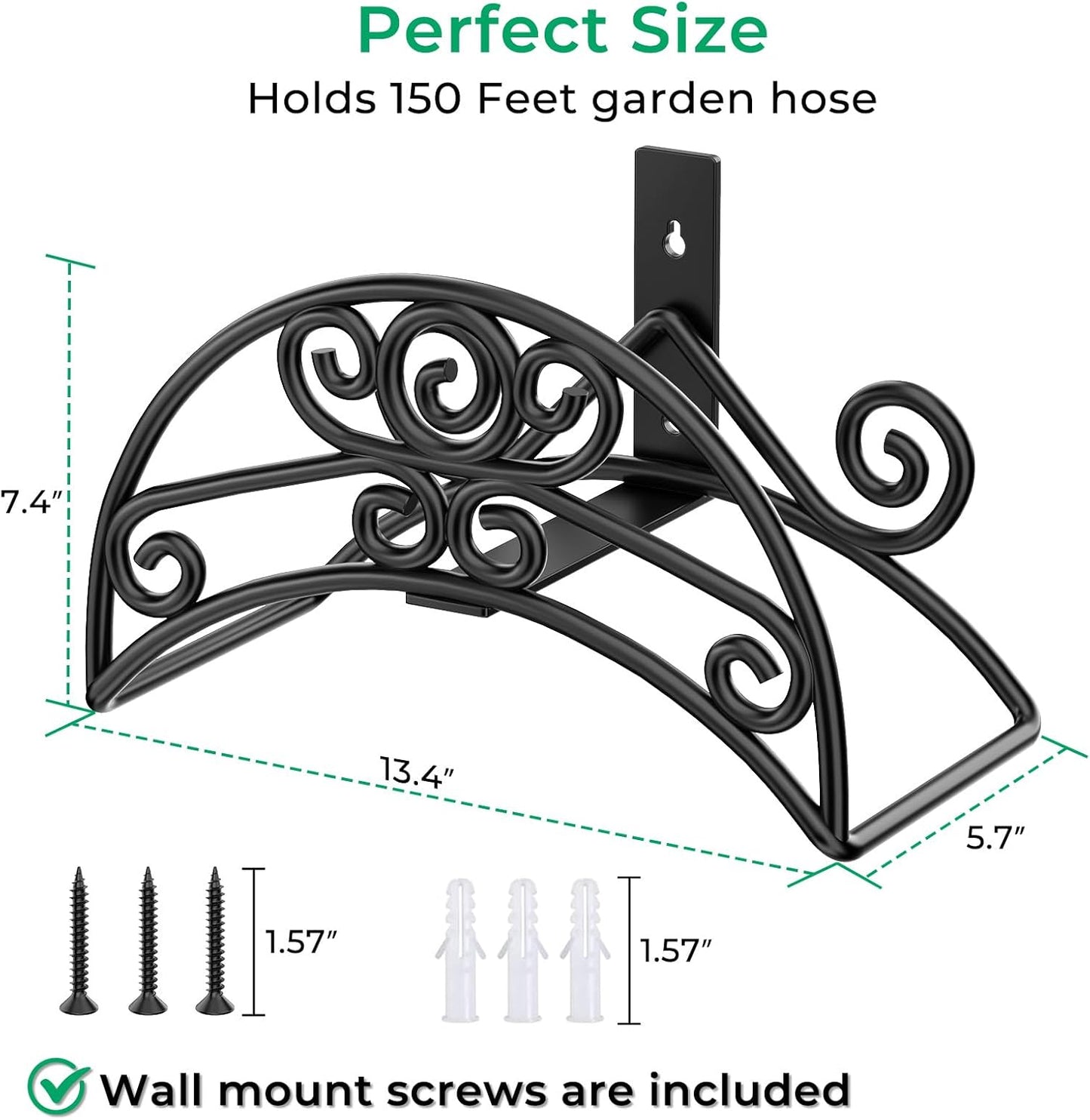 Garden Hose Holder Wall Mount, 150FT Capacity Water Hose Hanger