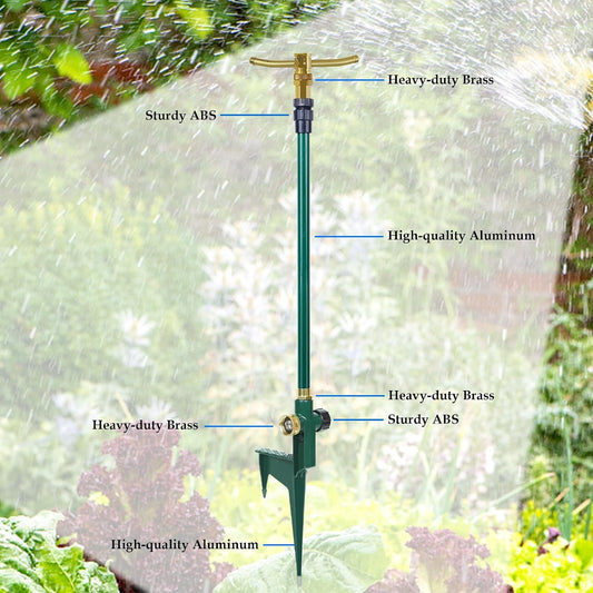 3-Arm Garden Sprinkler, High-Rise Lawn Sprinkler, 360 Degree Rotation Garden Water Sprinklers, Lawn Irrigation System, Gardening Watering System, Large Area Coverage, Green