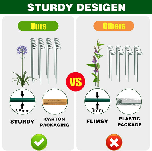 Thealyn 12 Pack 16 Inch Plant Support Stakes, Metal Single stemmed Flower Support Hoops,Garden Plant Stakes Plant Prop for Amaryllis Orchid Lily Rose Peony Tomatoes Gladiolus