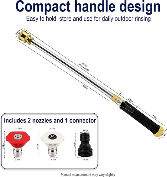 Garden Hose Nozzle Wand, Jet Spray Nozzle with Linear Jet and Fan Spray Tips, Hose Wand Attachment with Quick Connector for Car Washing, Patio, Deck, Driveway and Yard Rinsing