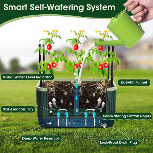 2 Pack 51" Self Watering Planter Box with Trellis, Tomato Planter Trellis for Raised Garden Bed, Tomato Cage with Visual Water Indicator, Indoor Outdoor Tomato Cages for Garden Patio