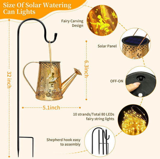 Solar Watering can with Lights, Unique Gifts for Mom Grandma Women Birthday, Waterproof Gardening Gifts Watering Can with Cascading Lights Outdoor Decor for Garden Patio Yard Pathway Backyard