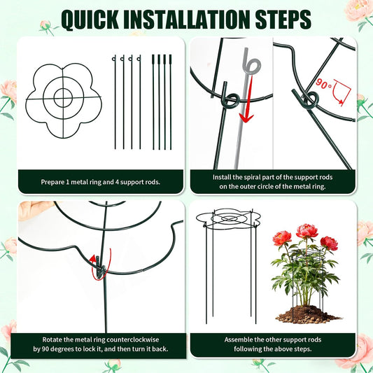 Peony Cages and Supports 4 Pack, 13" Dx24 H Grow Through Plant Supports, Heavy Duty Metal Plant Support Cage for Outdoor Flowers, Tomatoes, Hydrangeas, Cucumbers & Strawberries