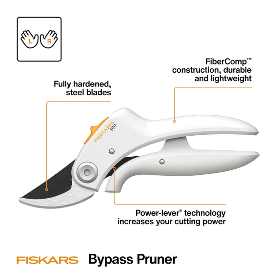 PowerLever Garden Bypass Pruning Shears, 3/4" Cut Capacity, White