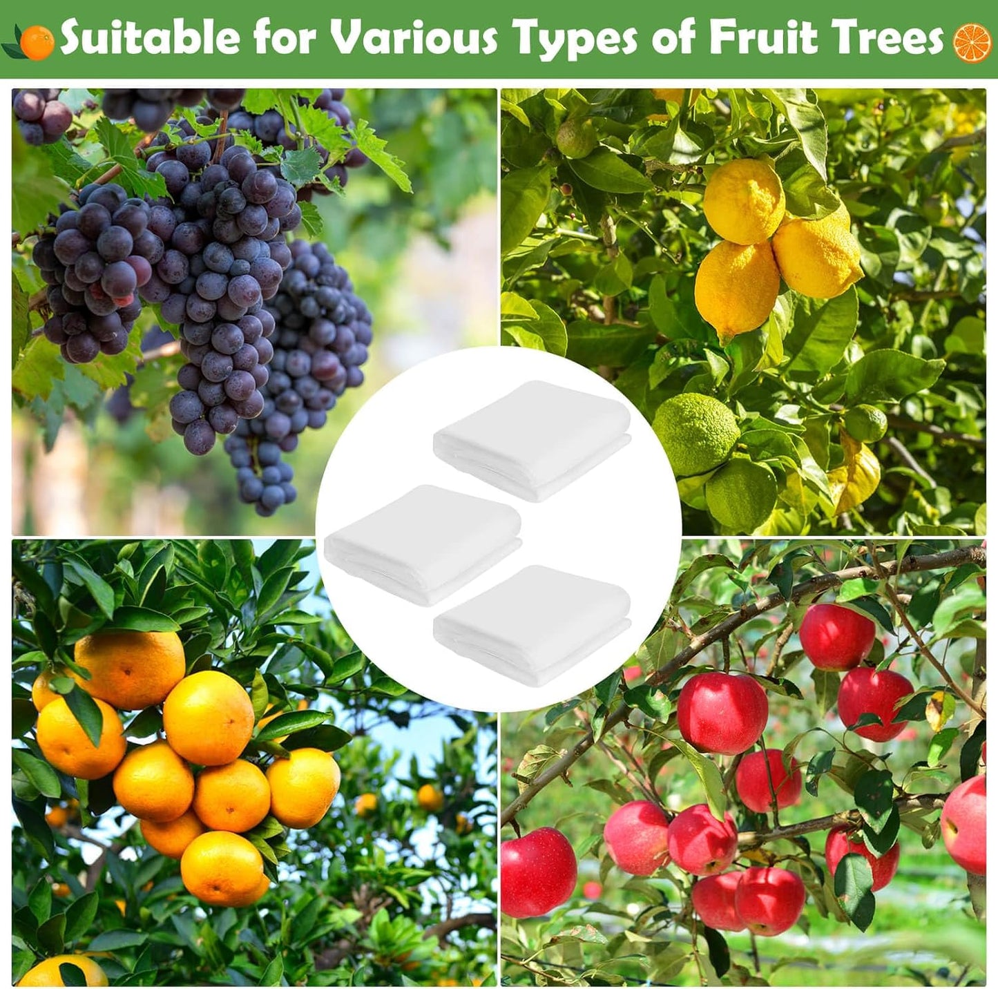 4PCS Fruits Tree Netting, 7.5 x 5.2 ft Large Mesh Tree Net for Cicadas