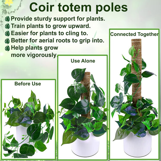 Moss Pole 47.5 Inch - Monstera Plant Support, 4 Packs 16 Inch Plant Stakes for Indoor Plants Coco Coir Moss Pole Sticks for Climbing Potted Live Plants, Pothos, Philodendron, with Garden Ties