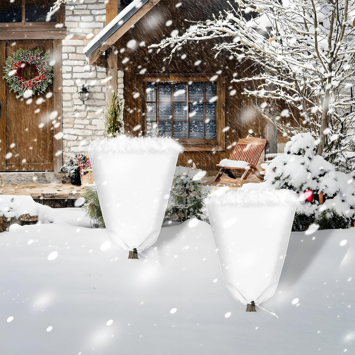 8 Pcs Winter Plant Covers Freeze Protection, 39.4x23.6 Inch Horizontal Shrub Tree Plant Protection Bags with Drawstring Plant Protector Shrub Frost Blanket for Winter Outdoor Garden Potted Plants